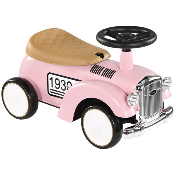 AIYAPLAY Kids Ride On Sliding Car, Foot to Floor Slider with Steering Wheel, Horn, Under-Seat Storage, Suitable for Ages 12-36 Months - Pink
