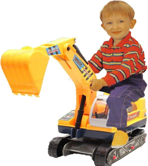 Allkindathings Children's Ride On Walker Push Along Excavator 2-in-1 Digger and Hard Hat