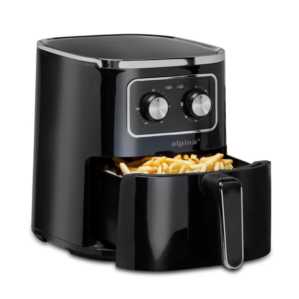 alpina Airfryer Hot Air Fryer 4.5L 1400W Adjustable Temperature 80-200°C for 4-6 People Air Fryer with Timer Up to 60 Minutes, Dishwasher Safe Metal Black