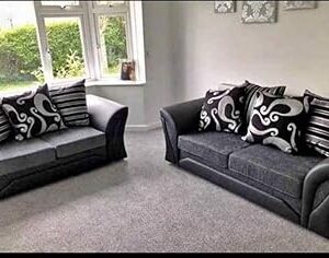 Amazing Sofas 3+2 SHANNON FARROW LARGE SOFA CHENILLE FABRIC GREY BLACK/BROWN BEIGE (GREY BLACK). Fire resistant as per British Standards, foam filled seats for comfort.