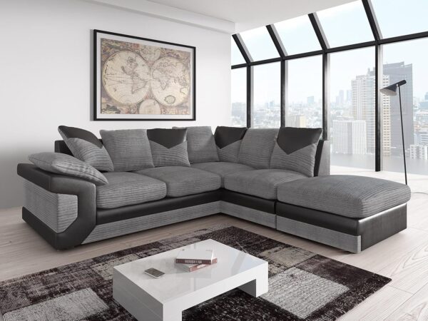 Amazing Sofas NEW LARGE DINO CORNER SOFA JUMBO CORD GREY BLACK OR BEIGE BROWN LEFT OR RIGHT(Grey Black right). Fire resistant as per British Standards, foam filled seats for...