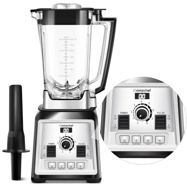 AMZCHEF Blender Smoothie Maker - 2000W Commercial Blender with 2L BPA Free Container - 25000RPM High Speed blender with 8 Speeds Control for kitchen - 4 Presets for...