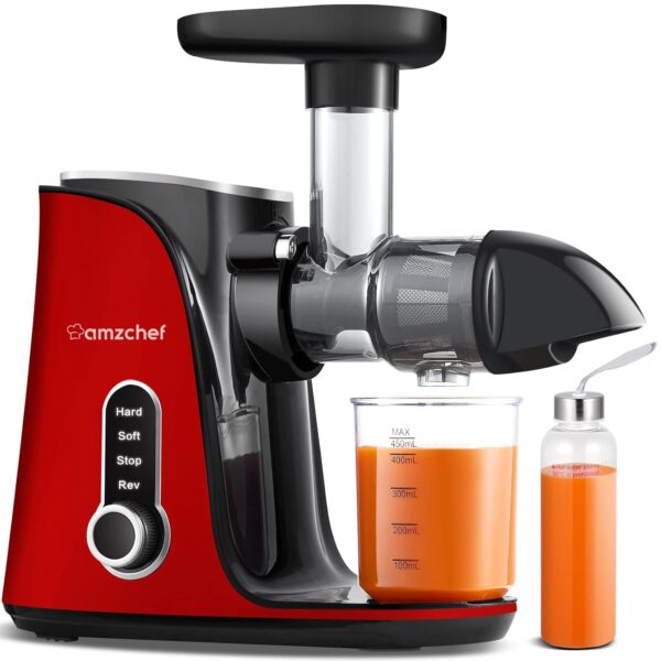 AMZCHEF Cold Press Juicer with 2 Speed Control - High Juice Yield Juicer Machines with Ultradense Filter - Masticating Slow Juicer for Whole Fruit and Vegetable - 1 Bottle and 2...