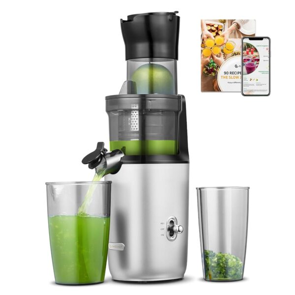 AMZCHEF Whole Fruit Juicer Machines, 80MM Diameter Slow Masticating Juicer, Powerful Cold Press Juicers with Upgrade Auger, Double-Layer Filter, Retro Toggle Switch, Quiet...