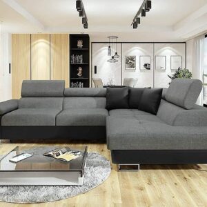 ANTON Black & Grey Fabric Corner Sofa Bed | Double Bed | large sofas settee for living Rooms | Left hand & Right hand side suite (RIGHT HAND SIDE)