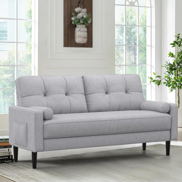Aotumm Ciort 2 Seater Sofa, Modern Sofa Couch with Thicken Cushions, 2 Pillows and 2 Pocket Storage, Comfy Linen Sofa for Living Room/Bedroom/Office, Easy Assembly Small 2...