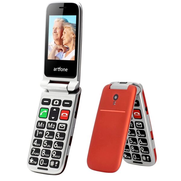 artfone CF241 Flip mobile Phone for Elderly People, Simple Big Button Flip Phone for Seniors, GSM Phones Unlocked SIM Free with 2.4" Large Screen(Red)