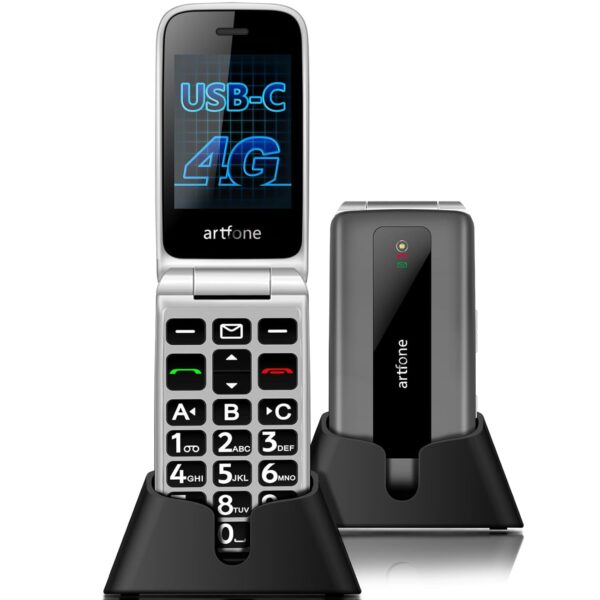 artfone F30 4G SIM-Free & Unlocked Mobile Phones, Flip Phone, Basic Big Button Mobile Phones for Elderly with 2.4" Display, SOS Button, Talking Numbers, Time Reporting, USB-C,...