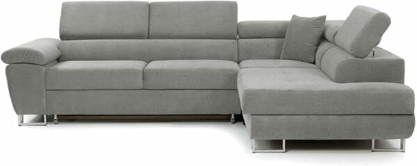 Ashbourne Sofa Bed with Storage | Corner Sofa | Double Sofa Bed | Grey or Grey & Black Fabric | Warranty Included (Right Hand Facing, Grey)
