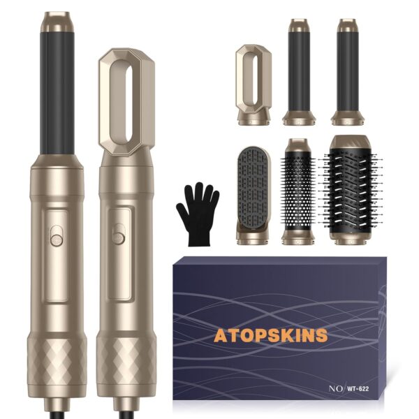 Atopskins Airbrush 6 in 1 Air Styler Set with Auto Curling Wands, Hair Dryer Brush with Curl Straighten Volumise, Smooth, Styling Tools Hair Styler Hot Brushes for Styling Hair...