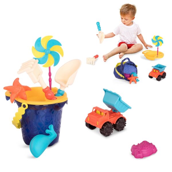 B. toys - Sands Ahoy Medium Bucket Set- Water & Sand Playset- Beach Playset- 9 Unique Sand & Water Toys, 18 months +