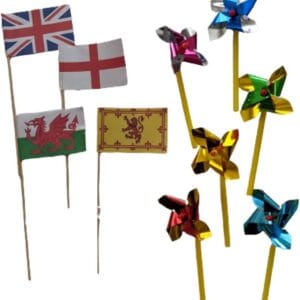 Beach Fun - 6 x Mini Windmills & 4 x Sand Castle flags