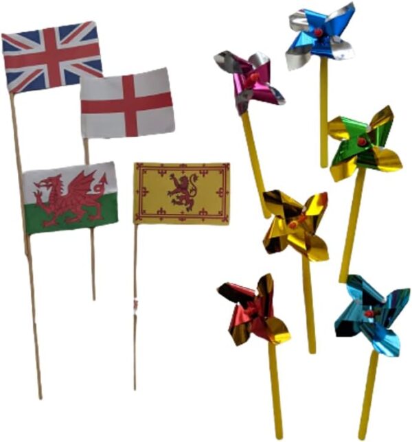 Beach Fun - 6 x Mini Windmills & 4 x Sand Castle flags