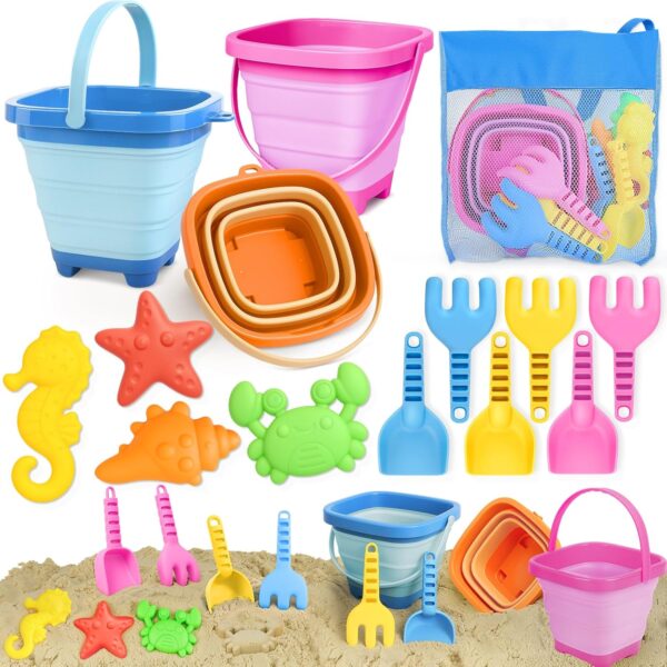 Beach Sand Toys for Kids | Bucket and Spade Castle Sand Toys for Sand Pit with Collapsible Folding Bucke and Marine Animal Sand Moulds | Indoor Outdoor Toys for Children Toddles...