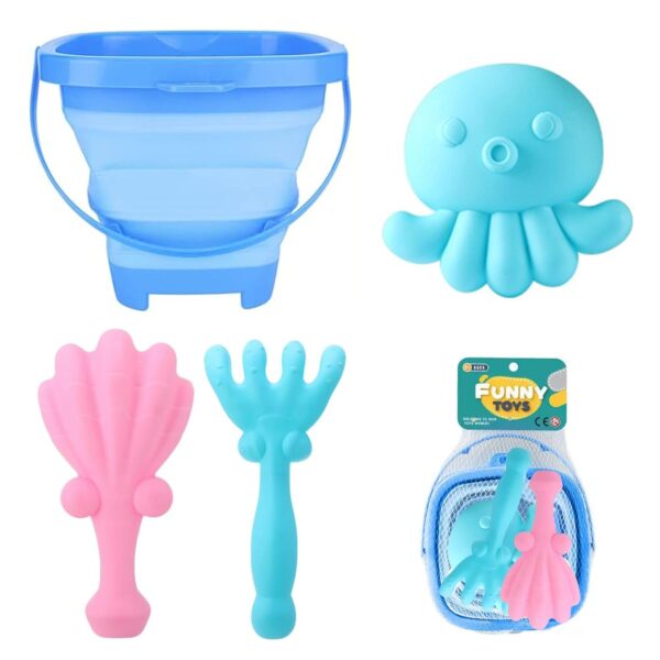 Beach Sand Toys for Kids, Foldable Beach Bucket Set Sea Animals Molds Sand Shovels Sandpit Toys for Kids Toddler Boys Girls Cruise Beach Essentials
