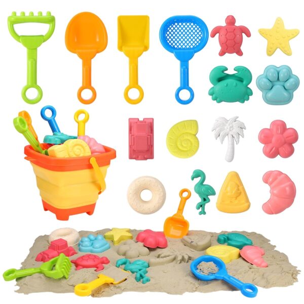 Beach Sand Toys Set, 17Pcs Sand Pit Toys With Collapsible Bucket and Spade Beach Set Kids Sand Sandpit Toys for Toddlers, Outdoor Fun Sand Toys for Boys Girls Toddlers Age 3 4 5...