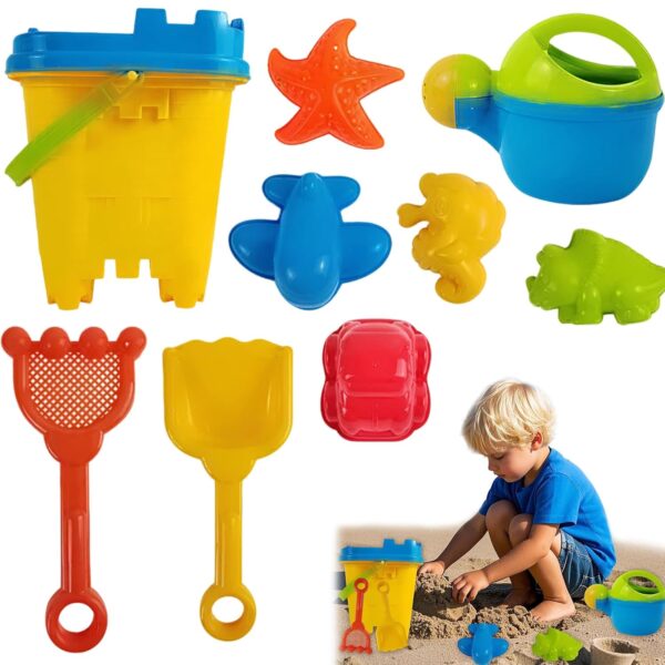 Beach Toys - 10 PCS Bucket and Spade Beach Set Kids, Sand Toys with Rake, Castle & Animal Molds, Spade, Watering Can, Outdoor & Indoor Sand Toys Beach Toy Set for Kids, Summer