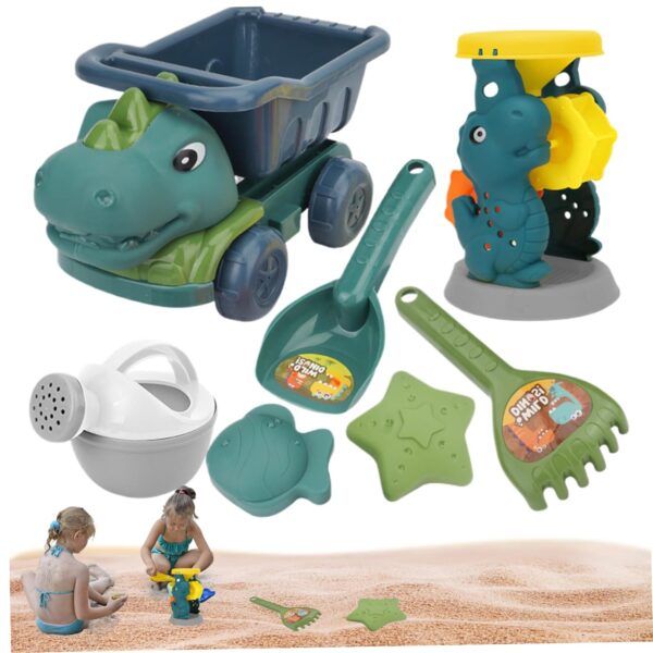 Beach Toys 7PCS, Dinosaur Sand Toys Includes Dump Truck, Watering Can, Shovel, Rake and Sand Molds, Safe Plastic Sandbox Sandbox , Toddler Outdoor , Outdoor Water