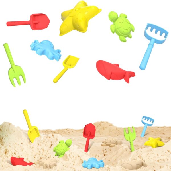 Beach Toys Set for Kids and Toddlers, 8PCS Sandbox Tools with Sea Animal Molds and Shovel Set for Boys Girls Age 3+