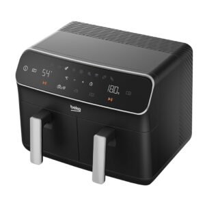 Beko Dual Zone Air fryer ExpertFry FRL5388B | 8.5L Capacity | Smart Finish | Match Cook | Wide LED Screen | 9 Automatic Cooking functions | Dehydrate | Air Fry, Black