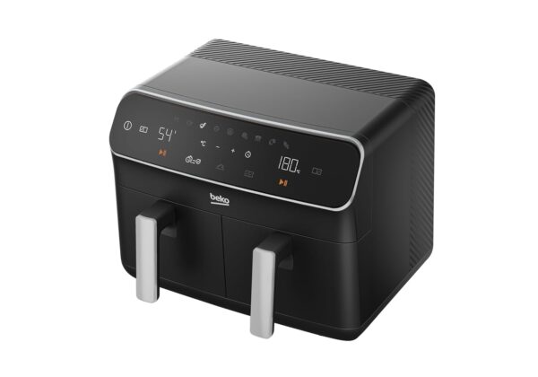 Beko Dual Zone Air fryer ExpertFry FRL5388B | 8.5L Capacity | Smart Finish | Match Cook | Wide LED Screen | 9 Automatic Cooking functions | Dehydrate | Air Fry, Black