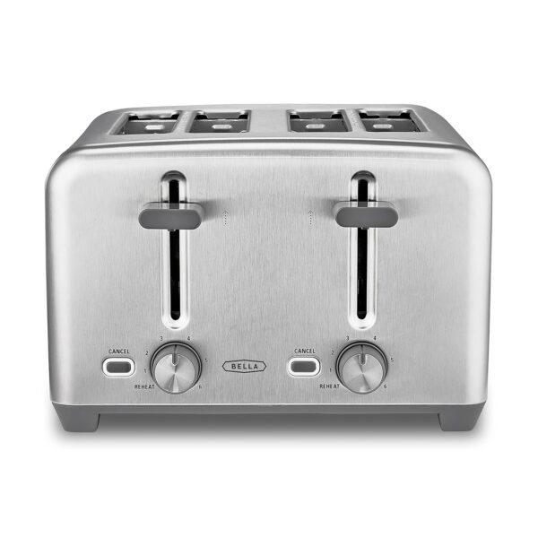 BELLA 4 Slice Toaster with Auto Shut Off, Extra Wide Slots and Removable Drop-Down Crumb Tray with Cancel and Reheat Function, For Texas Toast, Large Bread and Bagel, Stainless...