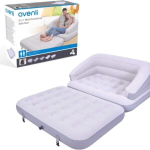 Benross Group Avenli 88170 5-in-1 Inflatable Flocked Sofa Bed/Grey/Easy to Inflate/Ideal for Camping, Festivals or Spare Bed