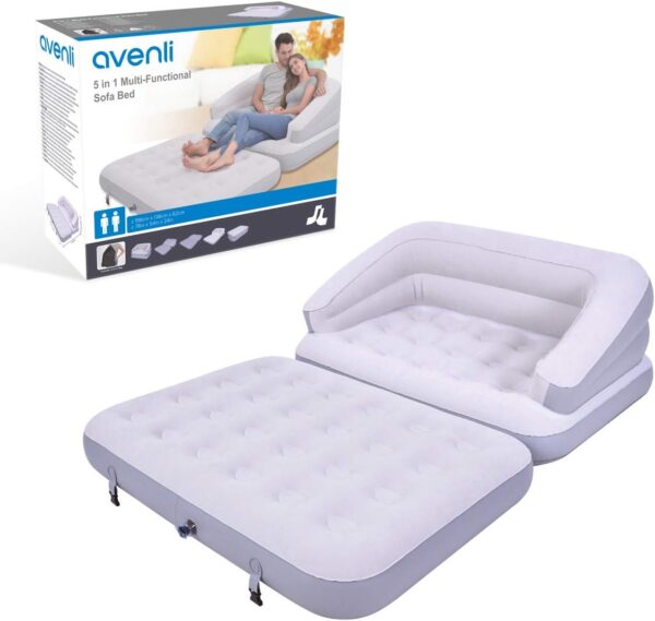 Benross Group Avenli 88170 5-in-1 Inflatable Flocked Sofa Bed/Grey/Easy to Inflate/Ideal for Camping, Festivals or Spare Bed