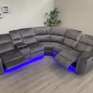 Berlin Fabric Electric Recliner Sofa With Cupholders, LED Lights And USB Charging Ports - Grey (Corner)