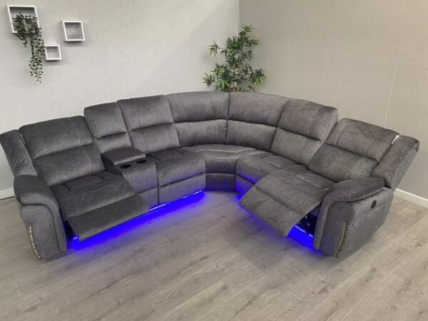 Berlin Fabric Electric Recliner Sofa With Cupholders, LED Lights And USB Charging Ports - Grey (Corner)