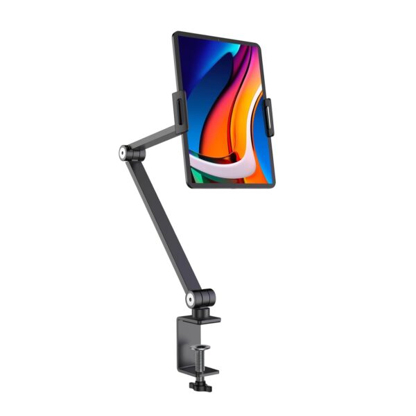 BEWISER iPad Stand Desk Mount for Tablet,Portable Monitor Arm Holder, Aluminium Alloy Clamp Mount Compatible with 1kg 4.7-15.6" Screen Phone,Kindle,Fire HD,Switch (Grey)