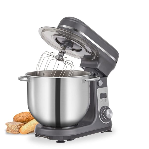 Biolomix Kitchen Electric Stand Mixer, 6-Speed Tilt-Head Food Mixer with 6L Stainless Steel Bowl, Dough Hook, Flat Beater, Whisk and Anti-Splash Cover, Black (6L-Grey)