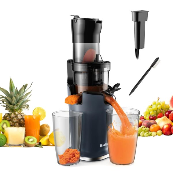 Biolomix Masticating Juicers for Whole Fruits and Vegetables, Cold Press Masticating Juicer with Wide Mouth 78 mm Feeding Chute, Reverse Function DC Quiet Motor Fresh Healthy...