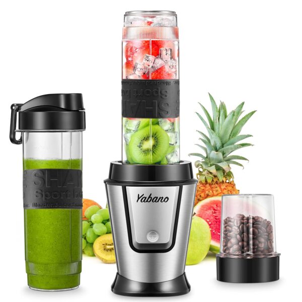 Blender Smoothie Makers 500W, 2 in 1 Multifunctional Personal Blender Mixer with 2x600ml Portable Bottles for Ice, Fruit, Vegetable, and 200ml Grinder, BPA-Free, Home/Outdoors,...
