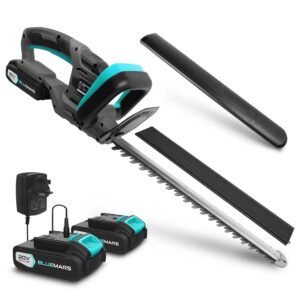 BlueMars 20V Cordless Hedge Trimmer & Cutter â€“ Electric Hedge Trimmer for Hedges, Shrubbery, Bushes â€“ Hedge Cutter Cordless for Garden â€“ Included 2x 2.0AH Battery &...