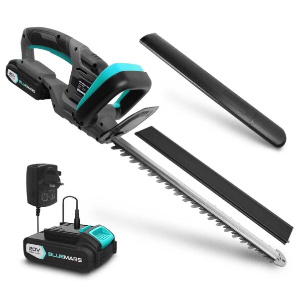 BlueMars 20V Cordless Hedge Trimmer & Cutter – Electric Hedge Trimmer for Hedges, Shrubbery, Bushes – Hedge Cutter Cordless for Garden – Included 2.0AH Battery & Charger, Blade...