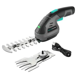 Bluemars 8V 2-in-1 Cordless Hedge Trimmer & Grass Shear w/ 2000mAh Lithium-Ion Battery, Mini Garden Pruner with 2 Blades, For Lawn, Shrub, and Garden Edging
