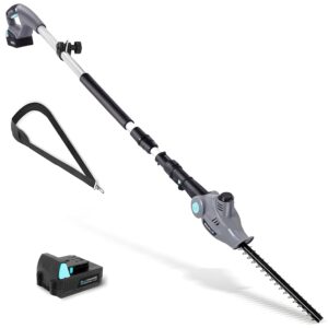 BlueMars Lawn and Garden Cordless Telescopic Pole Hedge Trimmer, 256cm Long Reach Extendable Cutter for Hedges, Bushes, Branches, Shrubs – 2.0AH Battery, Charger, Shoulder Strap...