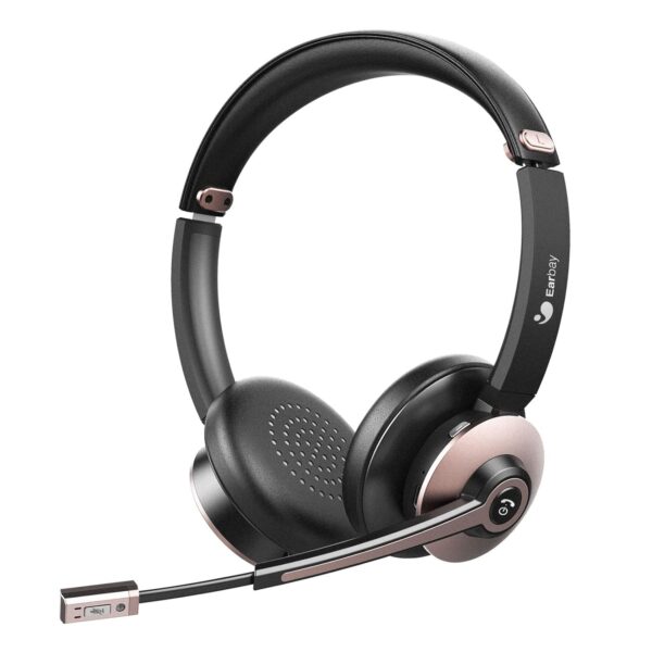 Bluetooth Headset, Wireless Headphones with Microphone Noise Cancelling, On Ear Headphones with Mic Mute, Handsfree PC Headsets for Zoom/Ms Teams/Skype 26H Playtime|Dual...