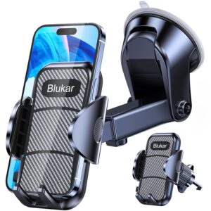 Blukar Car Phone Holder, Adjustable Car Phone Mount Cradle 360° Rotation - 4 in 1 Super Stable for Dashboard/Windscreen/Air Vent, One Button Release for All 4.7 to 6.7 inch...