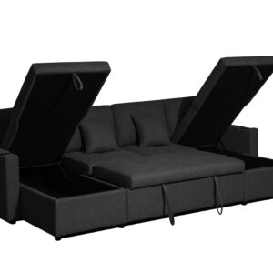 Bonded Leather Sofa Bed - U-Shaped 4 Seater Fabric Sofas For Living Room Furniture - Pull Out Suite & Convertable Settee With Storage - (Black Fabric, Left Hand Side)