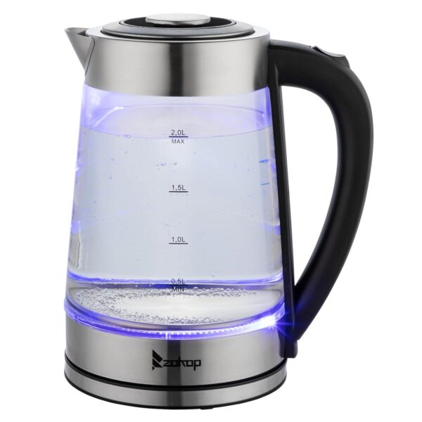 Bonnlo 2L Multi-Use Electric Glass Kettle, 2000W Electric Kettle Rapid Boiler Hot Water Kettle w/Automatic Shut Off, Boil Dry Protection & LED Lighting for Tea, Coffee, Soup and...
