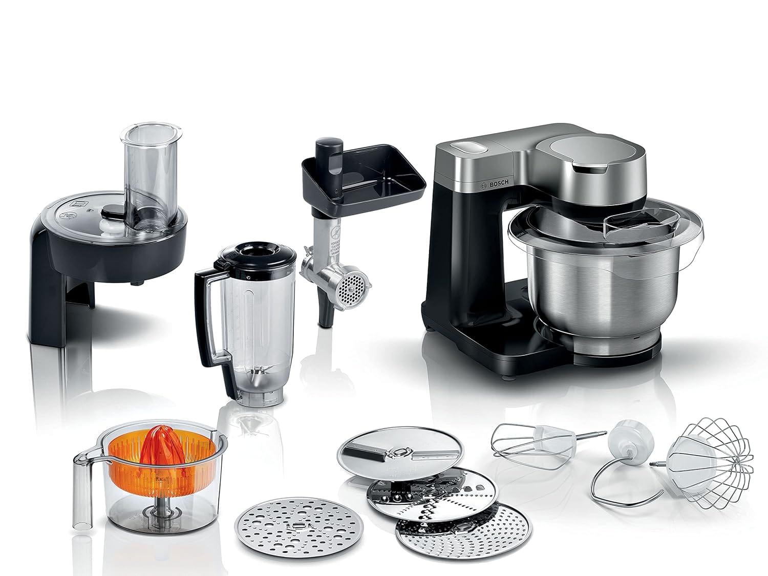 Bosch 7 in 1 Stand Mixer MUMS2VM40G 7 Speeds, dough hook, whisk, beater, blender, juicer, shredder, 900W, Black