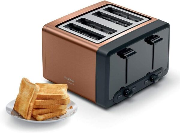 Bosch DesignLine Plus TAT4P449GB 4 Slot Stainless Steel Toaster with variable controls - Copper