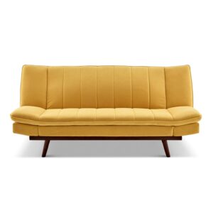 Bravich Mondaine 3 Seater Sofa Bed - Yellow. Velvet Fabric Click Clack Sofa Bed, Recliner Couch To Double Bed. Space Saving Furniture For Living Room, Bedroom & Guest Room- 188...