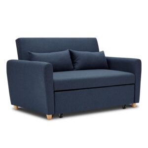 Bravich Pull Out Two Seater Double Sofa Bed - Blue. Modern Contemporary Space Saving Folding Bed, Easy Fold Living Room Furniture To Full Size Double Bed. Fabric Couch With...