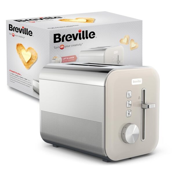 Breville High Gloss 2 Slice Toaster with High-Lift & Wide Slots | Cream & Stainless Steel [VTT967]