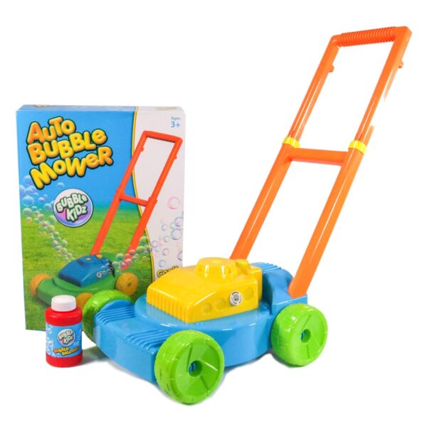Bubblekidz Auto Bubble Mower Push Along Spill Proof Lawnmower with Built In Bubble Machine Garden Toys for Kids including Bubble Solution