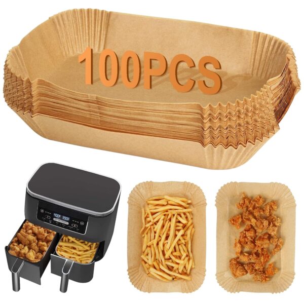 BYKITCHEN 100pcs Air Fryer Liners for Ninja Dual, Air Fryer AF300UK AF400UK Accessories, Disposable Airfryer Parchment Paper Liners, Compatible with Ninja, Breville, Tower &...