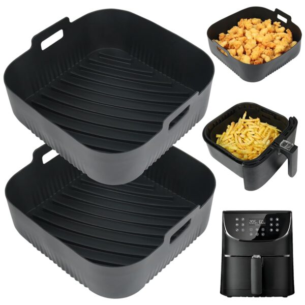 BYKITCHEN Air Fryer Silicone Liner, 2 PCS 9 Inch Extra Large Air Fryer Liners for Tower Oven, Air Fryer Accessories for Cosori 5.5L,Ninja Speedi 5.7L, Tefal 6.5L, Instant 5.7L...
